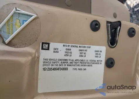 2004 Chevrolet Malibu Lt z USA, uszkodzony, nr VIN 1G1ZU54864F243669